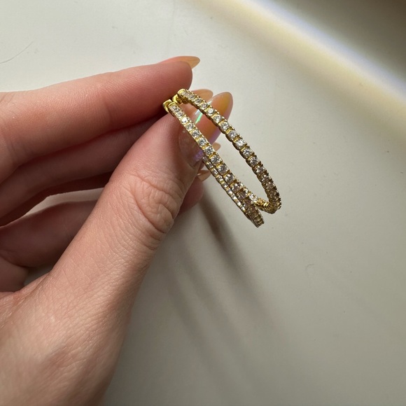 Gold Crystal Lined Hoop Earrings - Picture 1 of 4